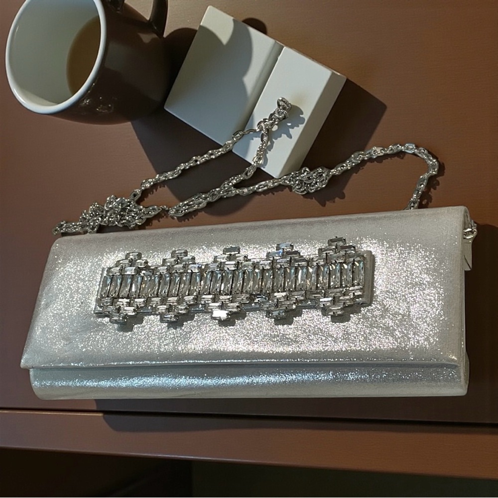 INC - Glamorous - Silver - Crystal - Evening - Princess - Clutch - NWT